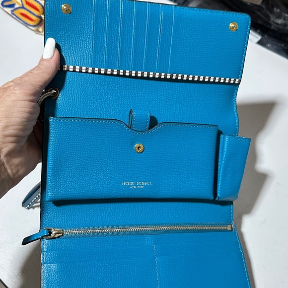 Henri Bendel Blue Wristlet Wallet with lipstick slot - Picture 2 of 10